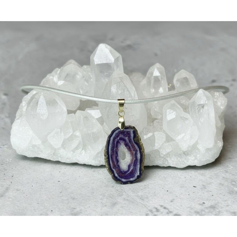 Handmade Purple Faux Amethyst Geode Slice Druzy Polymer Clay Pendant Necklace